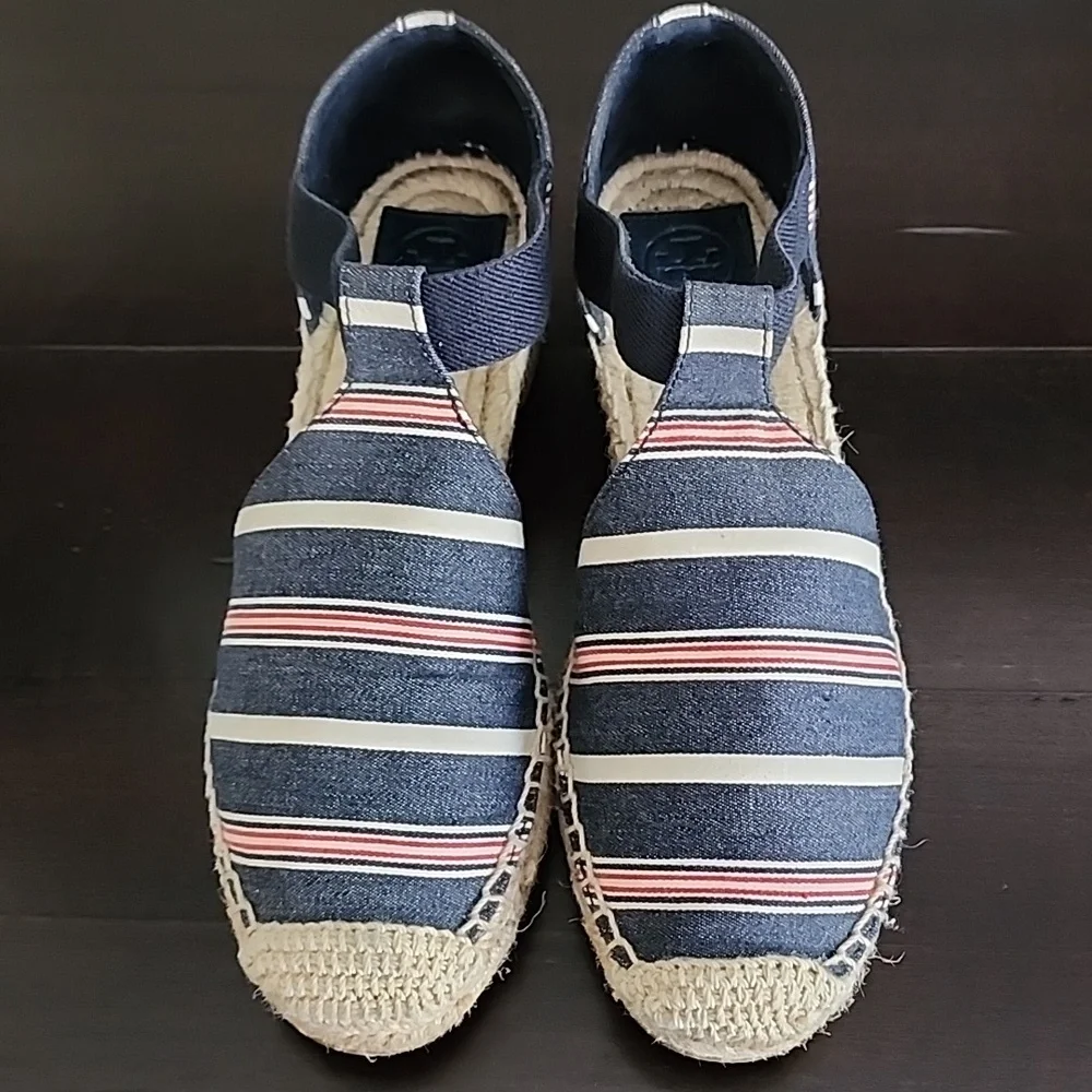 Tory Burch Catalina 3 50mm Espadrille Striped Canvas/Elastic Size 8